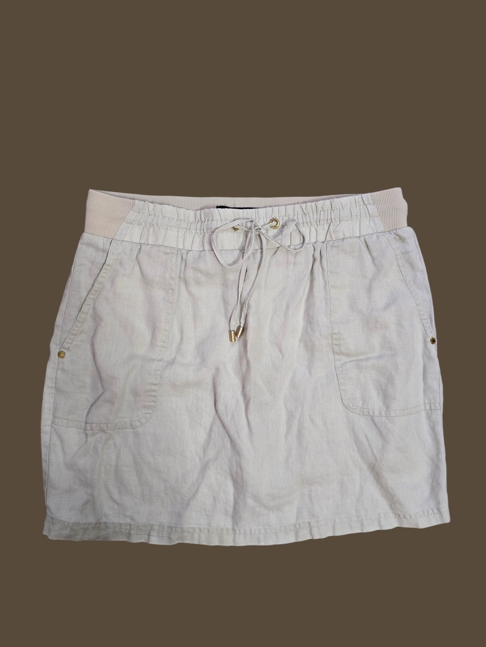 Ellen Tracy Grey Sandstone Linen Drawstring Skort Pockets S Sporty